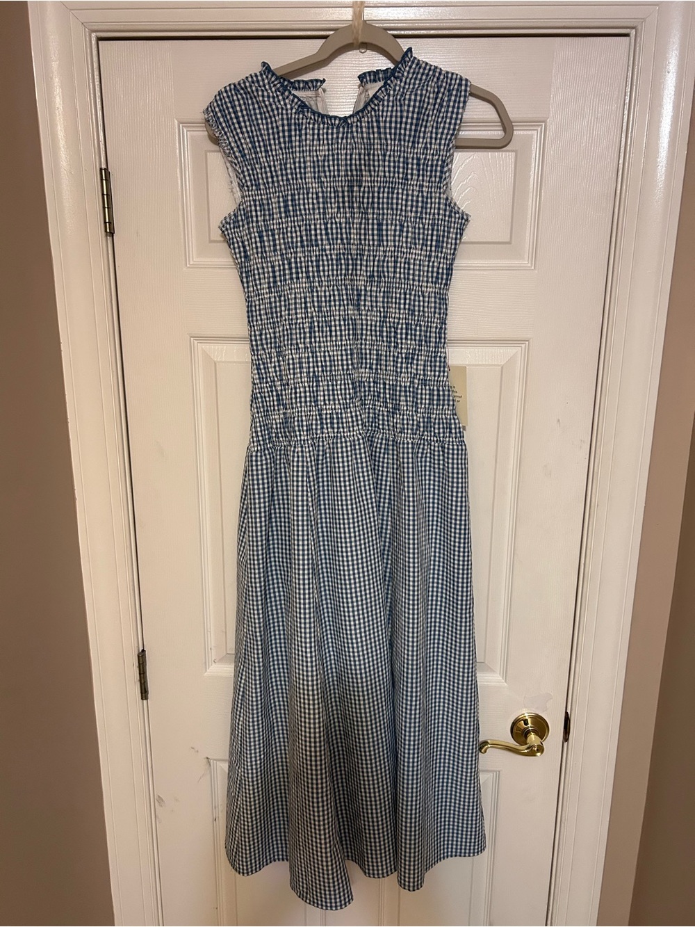 bohme Blue Gingham Smocked Midi Dress